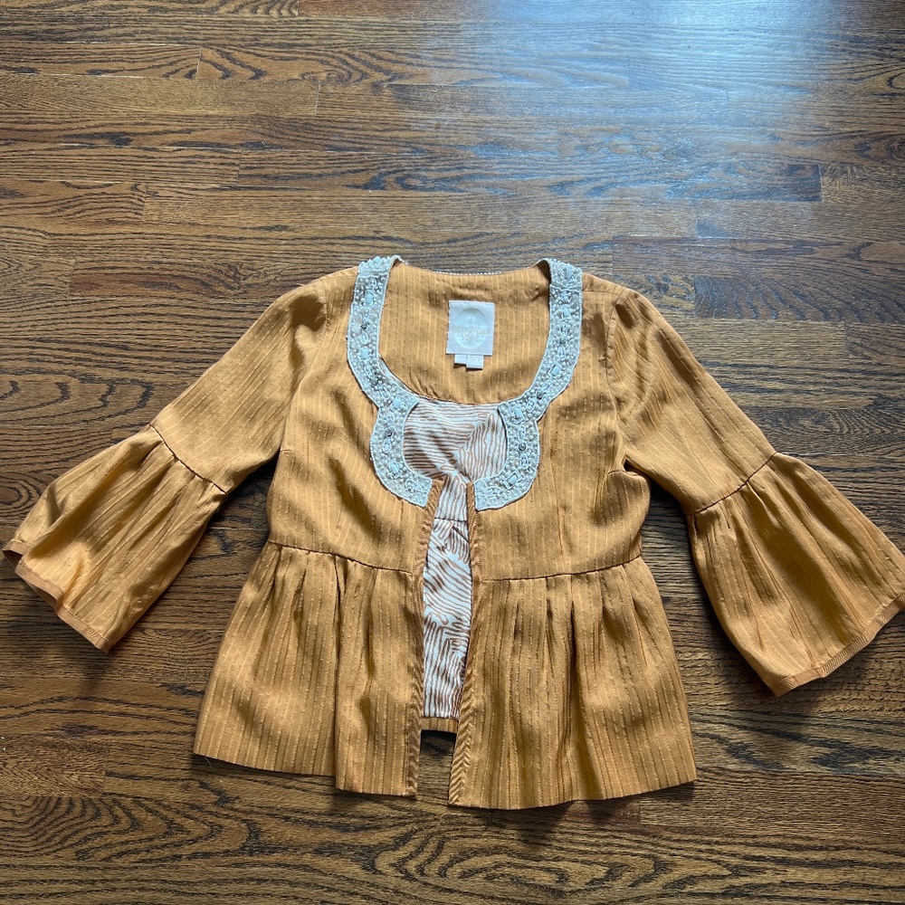 Tracy Reese bell sleeve peplum jacket 100 percent silk beaded